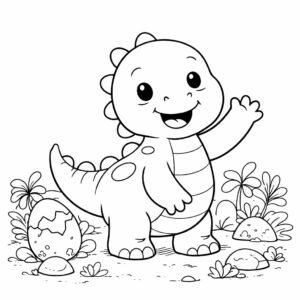 Happy baby dinosaur in a simple scene