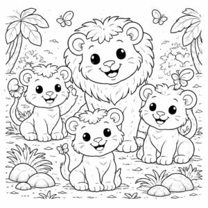 Jungle lions and playful cubs