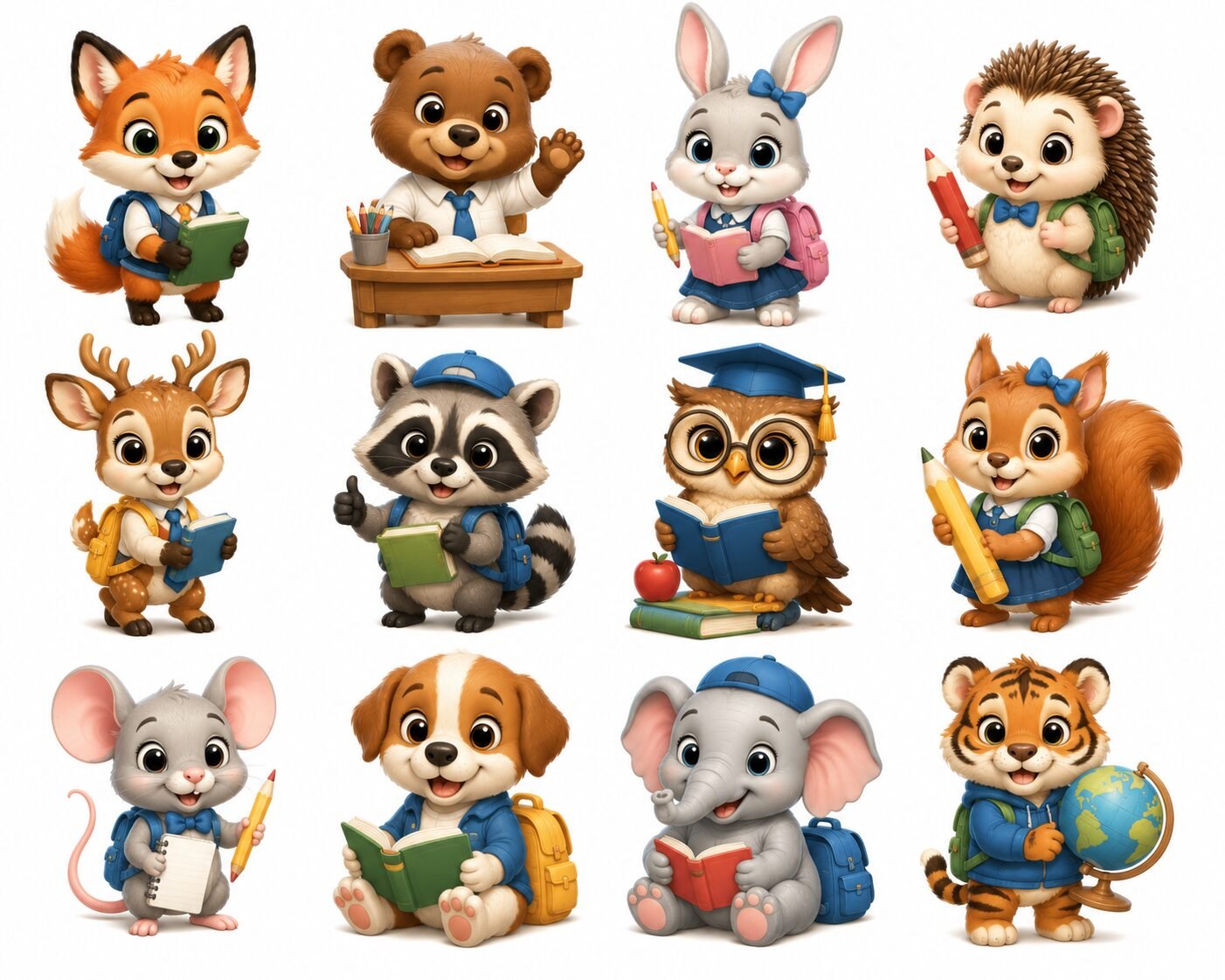 Animals School Buddies Clipart Set Preview