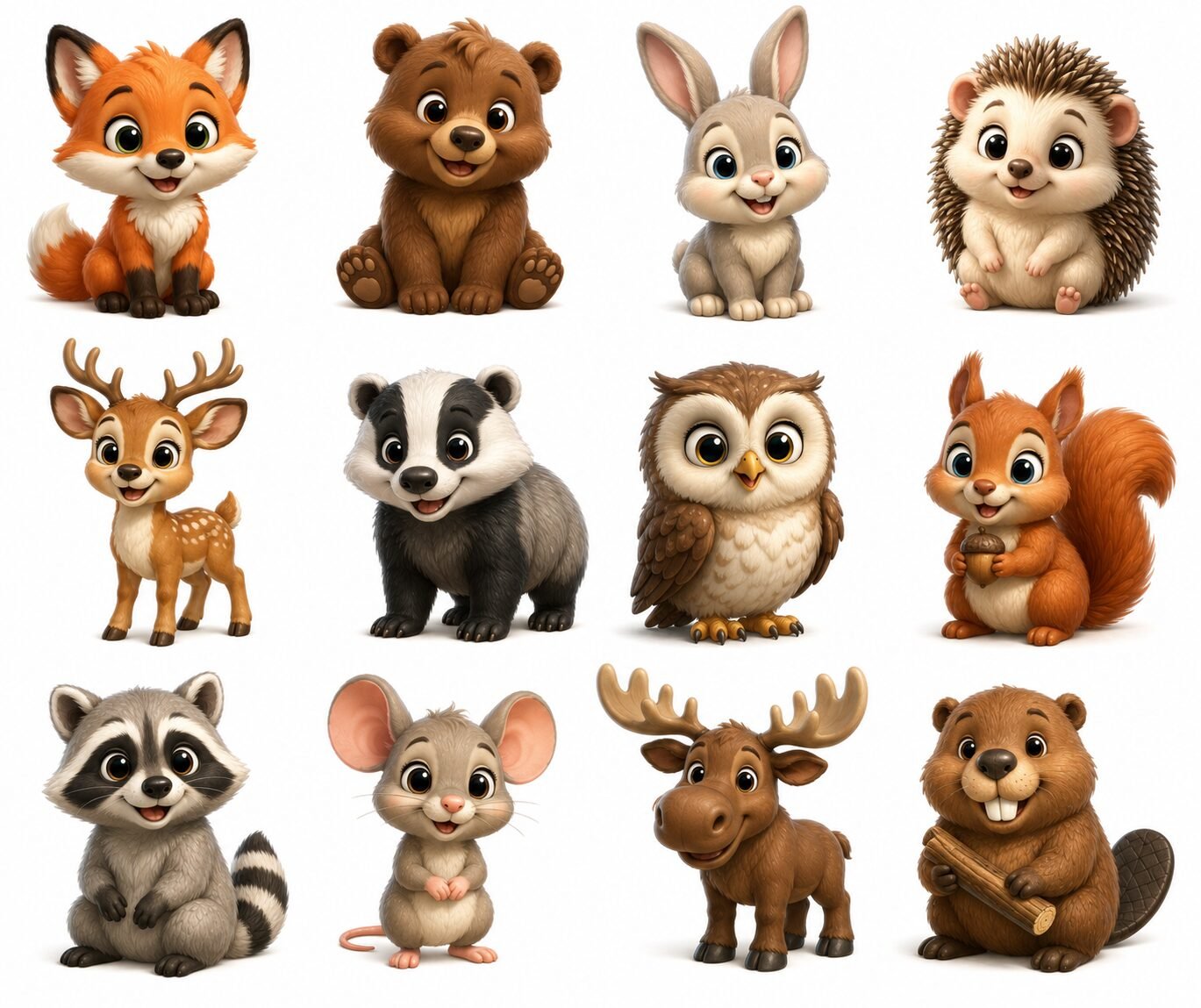 Cute Woodland Buddies Clipart Set Preview