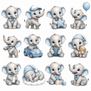 Baby Elephant Clipart Bundle – 96 Designs – 8 Premium Sheets