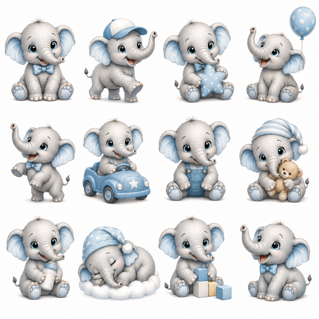 Baby Elephant Clipart Bundle – 96 Designs - 8 Premium Sheets - Image 2