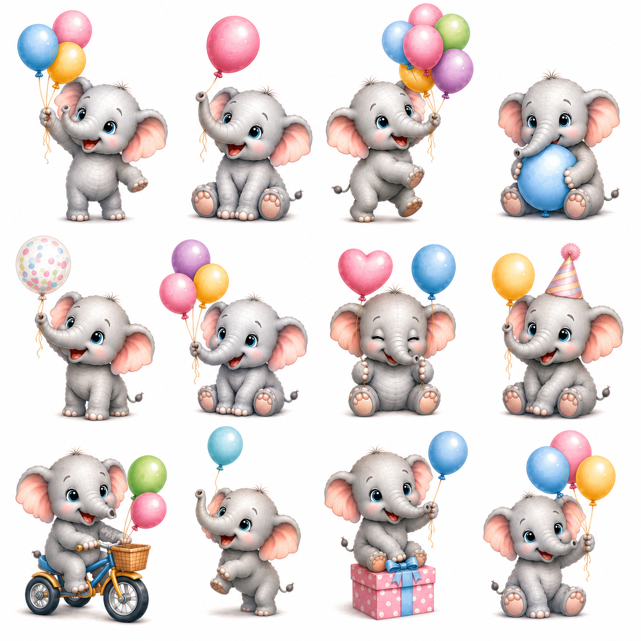 Baby Elephant Clipart Bundle – 96 Designs - 8 Premium Sheets - Image 3