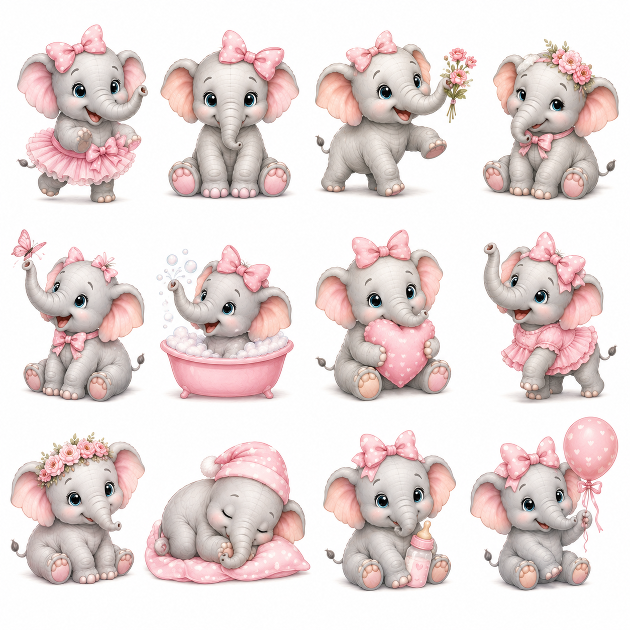 Baby Elephant Clipart Bundle – 96 Designs - 8 Premium Sheets - Image 4