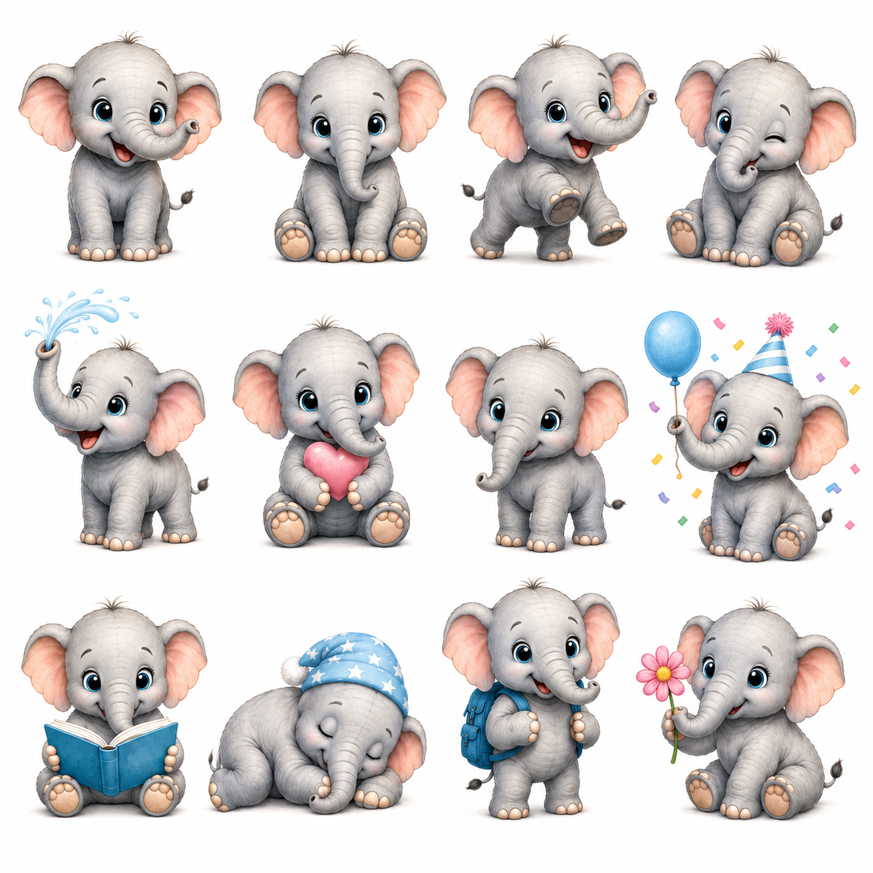 Baby Elephant Clipart Bundle – 96 Designs - 8 Premium Sheets - Image 5