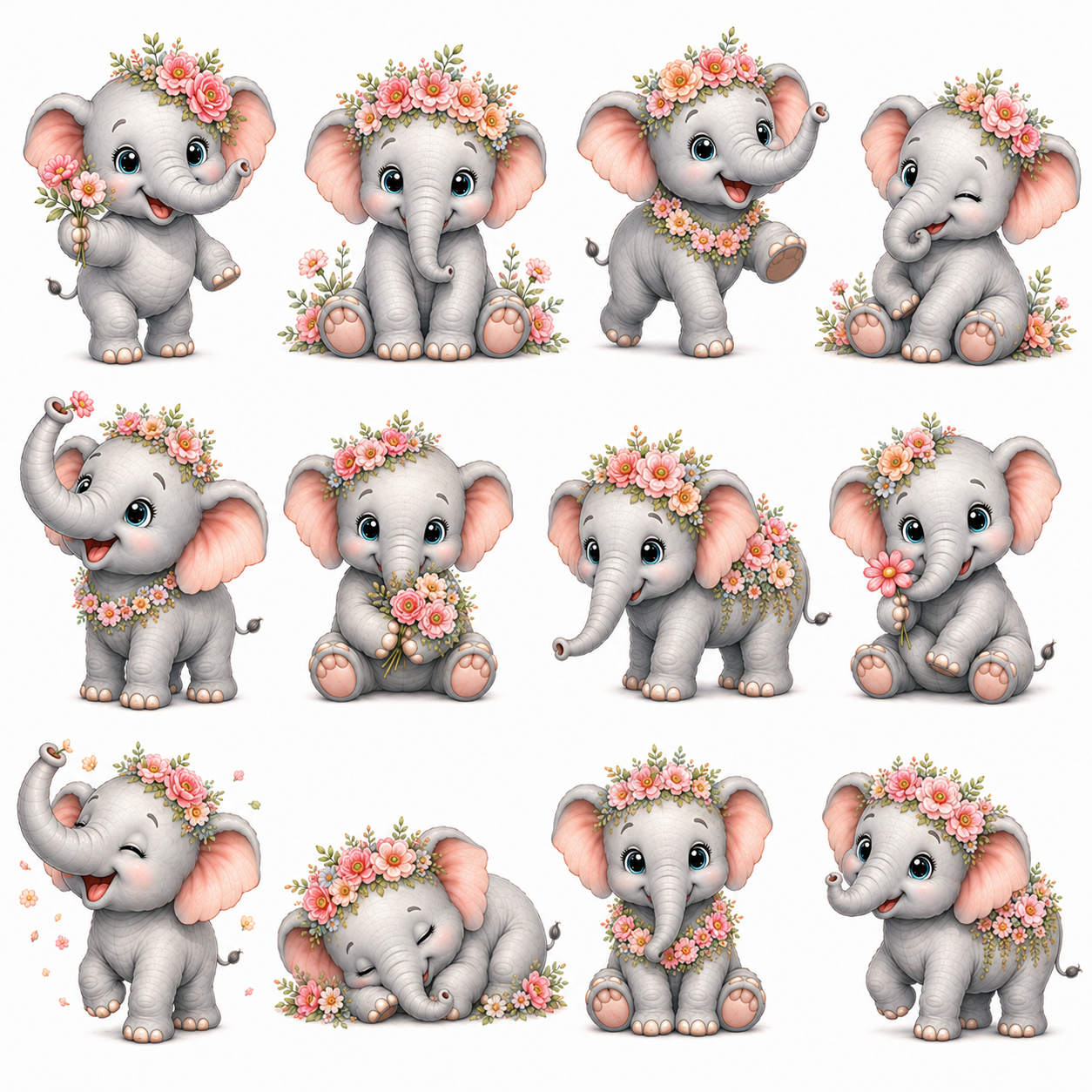 Baby Elephant Clipart Bundle – 96 Designs - 8 Premium Sheets - Image 6