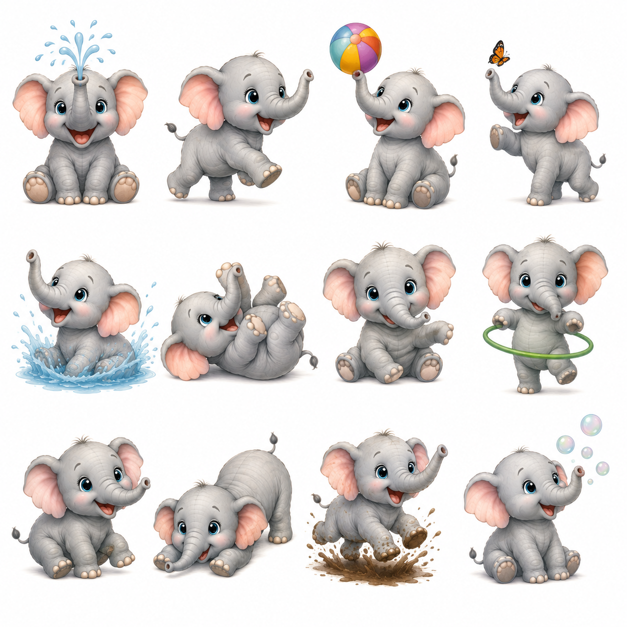 Baby Elephant Clipart Bundle – 96 Designs - 8 Premium Sheets - Image 8